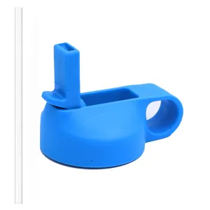 Tapa de repuesto azul con pajita para botellas de agua de boca ancha y tubo rígido.