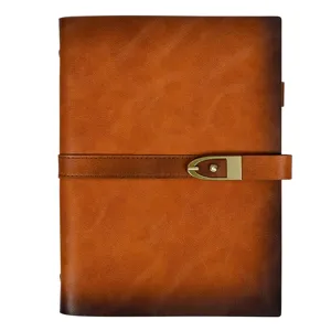 Vintage A5 leather notebook journal with magnetic buckle strap retro diary brown planner