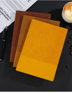 Detailed view of thickened business notebooks with retro geometric key patterns for daily work.