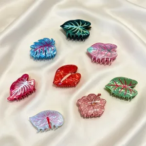 Bunte blattförmige Haarklammern Acetat Hai Klips für Damen elegante Haar-Accessoires stilvoll