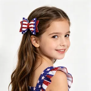 Patriotische amerikanische Flagge Haarschleife Glitzer Sterne Streifen Kinder Haarklammer