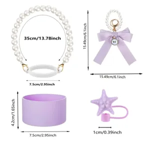 Kit d'accessoires tasse Stanley avec sangle en perles, botte silicone, nœud et paille.