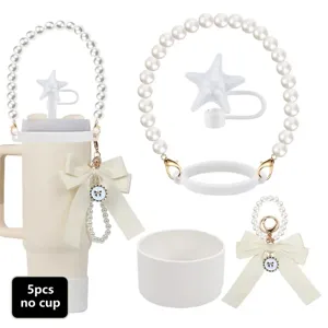 Accessoires pour gobelet perle chaîne paille silicone couvercle noeud papillon set