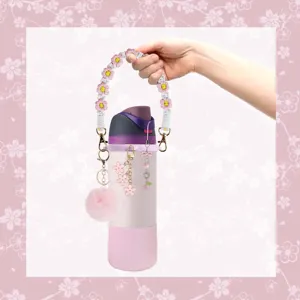 Housse silicone sangle pompon porte-clés breloque fleur accessoires pour gourde eau