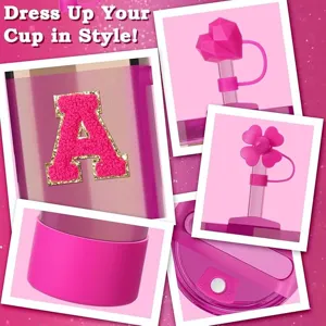 Stanley cup silicone accessories set featuring straw toppers, cup boot and letter patch.