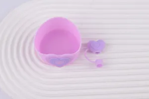 Pink silicone cup sleeve and heart straw cap set, dustproof protective cup accessories.