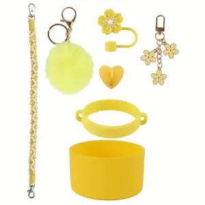 Détails de l'ensemble d'accessoires pour tasse Stanley jaune avec breloques et botte