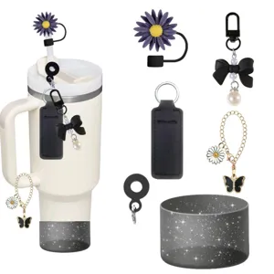 Stanley tumbler accessories set cute straw cover bow charm cup chain and silicone boot