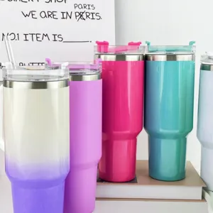 Stainless steel 40oz thermal tumbler with handle and straw, large capacity travel mug.