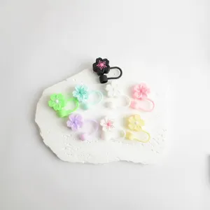 Silikon Kirschblüte Strohhalm Kappe 10mm große wiederverwendbare Staubschutz Abdeckung Details