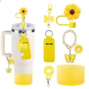 Stanley tumbler accessory set silicone straw cover cute bow flower charm chain boot kit