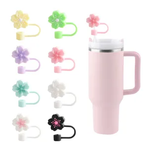 Silikon Kirschblüte Strohhalmabdeckung 10mm wiederverwendbare Staubkappe für Becher