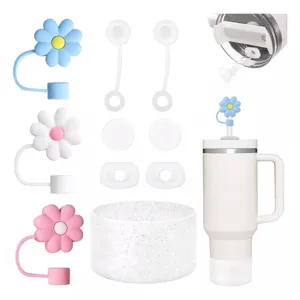 Accessoires de Tasse en Silicone Nuage et Fleur Couches de Paille Bouchon Anti-Fuite Ensemble pour Tasses d'Eau de Grande Capacité