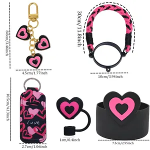 40oz Tumbler Accessoires Zwart Roze Hart Gevlochten Handvat Strohoedje Set Stijl