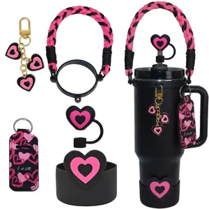 Coquette Hart Beker Accessoires Geweven Handvat Siliconen Bodembeschermer Rietje Topper Lipbalsem Pouch Decor