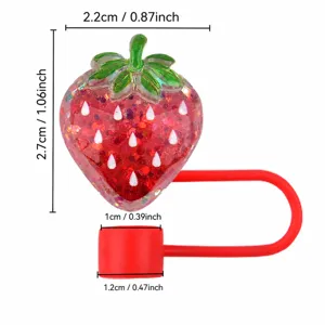 Joli bouchon de paille fraise rose réutilisable pour gobelet de 10mm accessoires de tasse