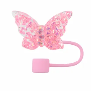 Bunte rosa Glitzer Schmetterling Strohhalm Abdeckung 10mm Staubstopfen Becher Zubehör.