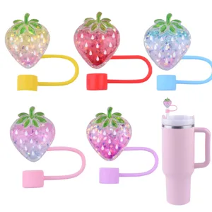 Joli couvercle de paille fraise paillettes 10mm accessoires de tasse réutilisables