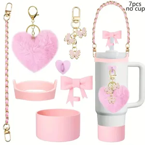 Pink tumbler accessories set 7pcs charm chain boot bow for cute cup decoration and daily use