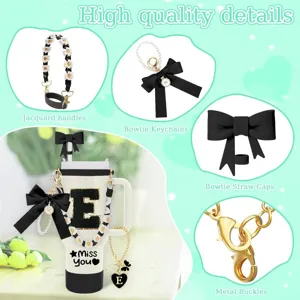 Stanley tumbler accessories set silicone handle strap letter charm bow straw cover metal buckles