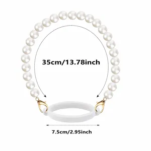 White pearl water cup strap with silicone ring and gold clasp, length 35cm, cup accessory