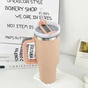 40oz stainless steel insulated tumbler with convenient handle and clear straw for daily outdoor use.