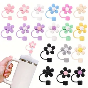 Cute Silicone Flower Straw Cover Cap Reusable Dustproof Cup Accessories For Tumbler