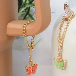 Gold butterfly chain pendant set for tumbler cup accessories stylish charm decor