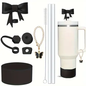 Set accessori per bicchiere Stanley con copripaglia a fiocco nero e catena di farfalle