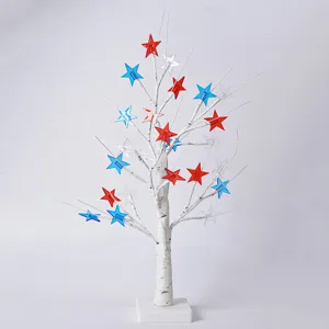 LED Birkenbaum Licht mit rot weissen blauen Sternen fuer patriotische Party und Innendekoration