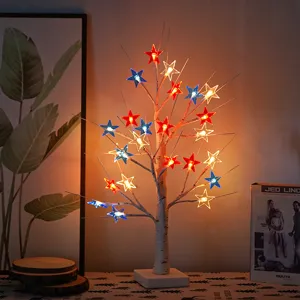 LED Birkenbaum Licht mit rot blau weissen Sternen fur Party und innere Feiertag Heimdekoration.