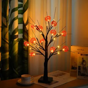 Halloween LED albero luminoso zucca decorazione da tavola con luce calda per festa casa