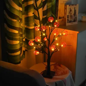 Lampada albero zucca Halloween LED decorativa spettrale con luci calde per festa festiva.