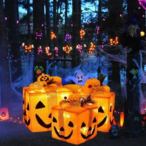 Halloween LED beleuchtete Kürbis Geschenkbox Set für Feiertag Party Innen- und Außendekoration