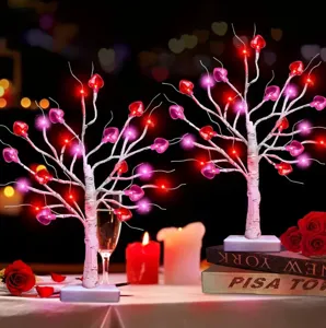 Luce per Albero di Betulla LED di San Valentino Lampada Calda Decorativa con Cuore d'Amore Romantico per Festa in Stanza