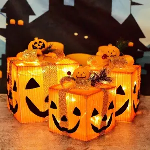 Halloween leuchtender Kürbis Geschenkbox Set LED beleuchtet für Feiertag Partydeko.