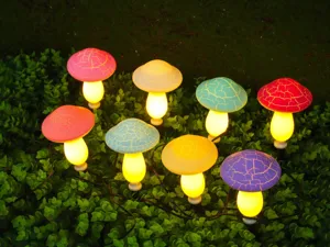 Guirlande lumineuse LED champignons craquelés colorés, déco de jardin extérieure étanche.