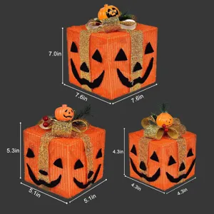 Halloween leuchtende Kürbis Geschenkschachtel Set mit LED, dekorative Party Deko.