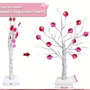 LED San Valentino betulla albero luce con cuori rosa decorazione romantica, base di 4 pollici.
