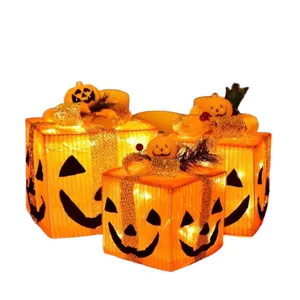 Halloween beleuchtete Kürbis Geschenkbox Set LED leuchtende Party Deko Dekorationen