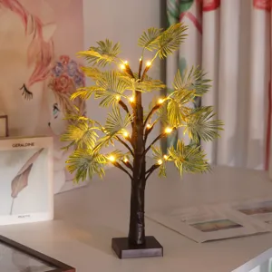 Lampe de table palmier artificiel LED, guirlande lumineuse chaleureuse pour déco de fête maison.