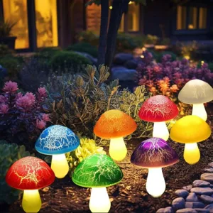 Lampes de jardin solaires champignon craquelé LED étanches extérieures pour la décoration.