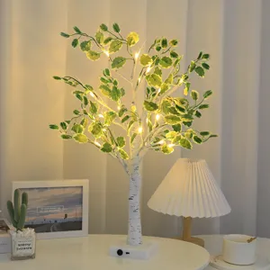 Lampe Arbre Feuille Verte LED Veilleuse Artificielle Deco Maison Fete Interieure