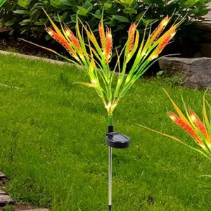 Outdoor Solar Garten Rasenleuchte mit Weizenähren-Design, Edelstahlpfahl und LED-Beleuchtung.