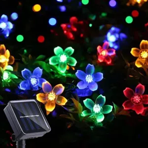 Guirlande lumineuse solaire fleurs de cerisier, LED multicolore étanche pour jardin.