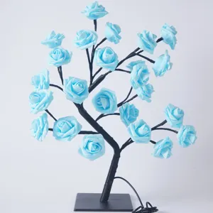 Lampe arbre roses bleues LED veilleuse de bureau romantique decoration florale branchue