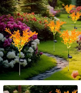 Detailansicht der Solar Gartenleuchte, orange Weizenblüten Form, LED Rasenbeleuchtung für Wege.