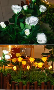 Outdoor solar rose flower lights waterproof LED garden landscape lawn stake decor for yard.