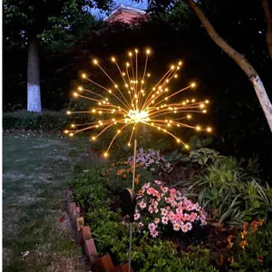 Luz solar de jardín de fuegos artificiales impermeable LED decoración de paisaje estaca patio