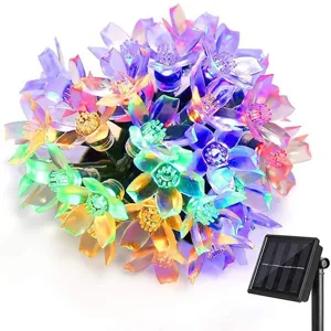 Guirlande lumineuse LED solaire étanche extérieur fleurs de cerisier décoration de jardin